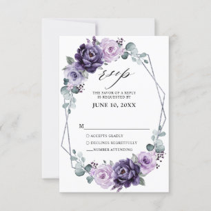 Lila Silver Blommigt Blooms Geometric Bröllop OSA Kort