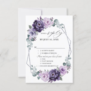 Lila Silver Blommigt Blooms Geometric Bröllop OSA Kort