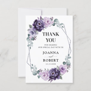 Lila Silver Blommigt Blooms Geometric Bröllop Tack Kort