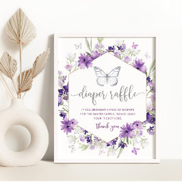 Lila silver blommigt Butterfly diaper raffle sign Poster