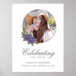 Lila Silver Blommigt Foto Memorial Funeral Sign Poster