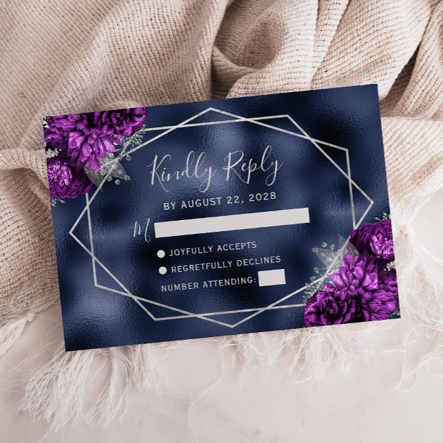 Lila Silver Blommigt Geometric Navy Foil OSA Kort (Skapare uppladdad)