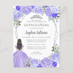 Lila Silver Blommigt Princess Tiara Quinceañera Vykort