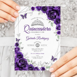 Lila Silver Blommigt Quinceanera Inbjudningar