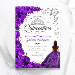 Lila Silver Blommigt Quinceanera Inbjudningar