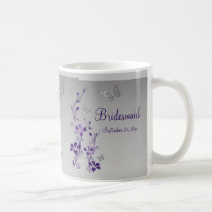 Lila, Silver Butterflies, Blommigt Bridesmaid Mugg