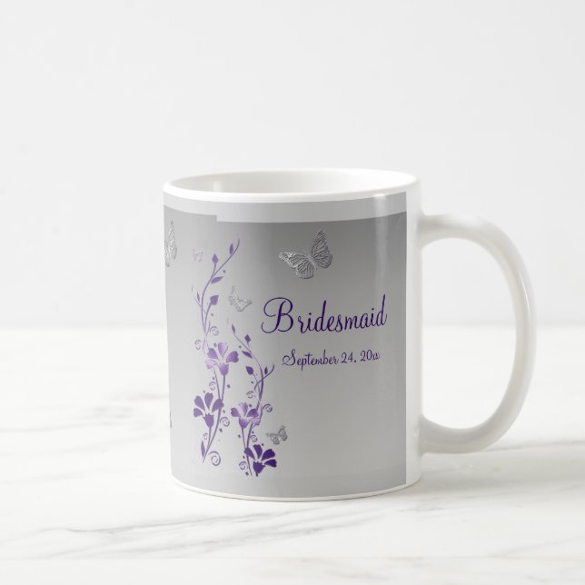 Lila, Silver Butterflies, Blommigt Bridesmaid Mugg (Höger)