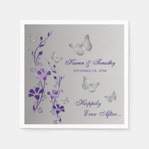 Lila Silver Butterfly Blommigt Papper Napkins 2 Pappersservett