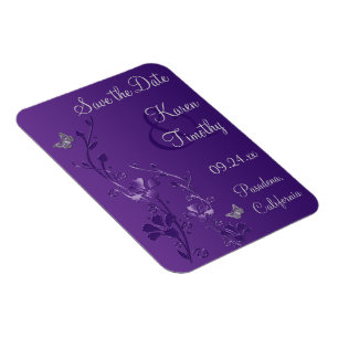 Lila, Silver Butterfly Blommigt Spara Date Magnet