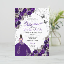 Lila & Silver Butterfly Princess Quinceanera Inbjudningar