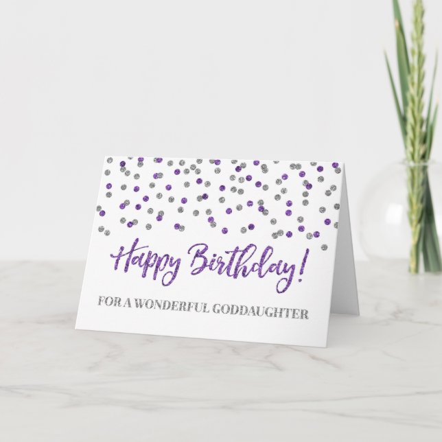 Lila Silver Confetti Goddotti Birthday Card Kort (Framsida)