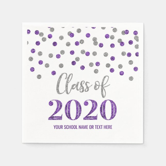 Lila Silver Confetti-klass 2020 Studenten Pappersservett (Framsidan)