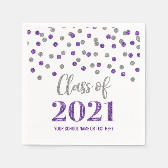 Lila Silver Confetti-klass 2021 Studenten Pappersservett (Framsidan)