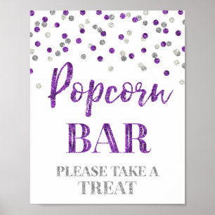 Lila Silver Confetti Popcorn Pub-tecken Poster