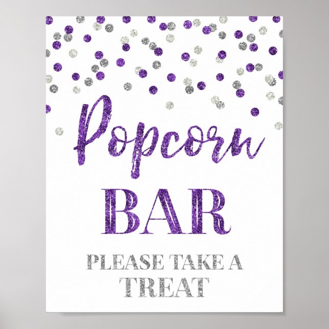 Lila Silver Confetti Popcorn Pub-tecken Poster (Framsidan)