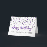 Lila Silver Confetti sister födelsedagskort Kort<br><div class="desc">Födelsedagskort för syster med silver och lila,  moderna glitter-konetti mönster. Observera att effekten glitter endast är fotografisk.</div>