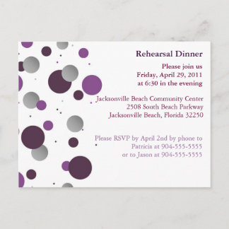 Lila & Silver Dot Rehearsal Dinner Postcard Inbjudan Vykort