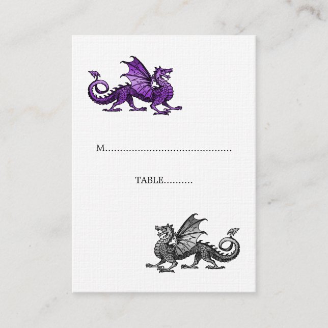Lila Silver Dragon Bröllop Place Card Placeringskort (Framsida)
