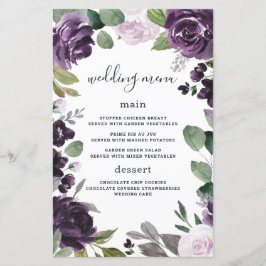 Lila Silver Elegant Blommigt Bröllop Menu-kort