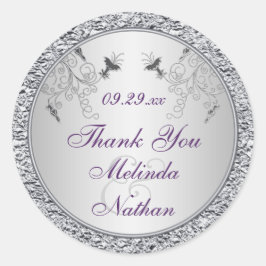 Lila Silver FAUX Foil Wedding Favor Sticker Runt Klistermärke