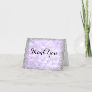 Lila Silver Faux Glitter Ljus Tack Kort