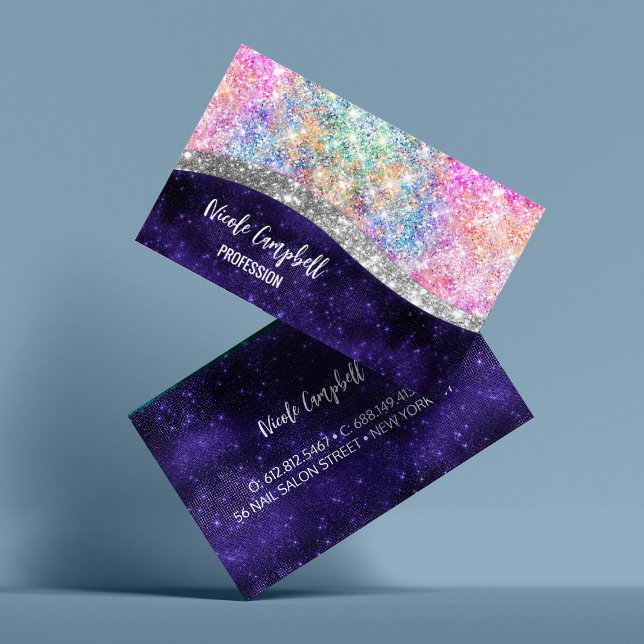 lila silver faux glitter monogram visitkort (Skapare uppladdad)