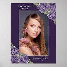 Lila silver foto minnesmärke begravningsskylt poster