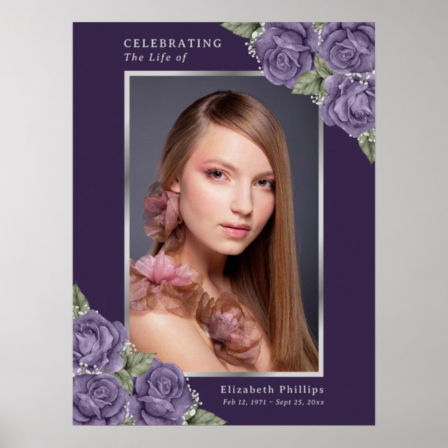Lila silver foto minnesmärke begravningsskylt poster (Framsidan)
