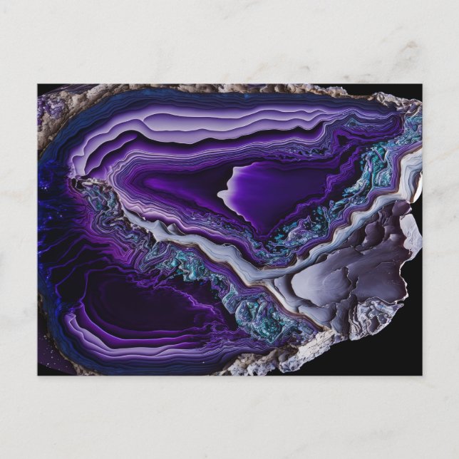 Lila Silver Gemstone Acrylic Pour Art Vykort (Framsida)