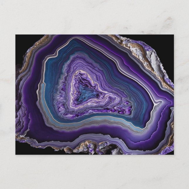 Lila Silver Gemstone Acrylic Pour Art Vykort (Framsida)