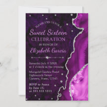 Lila & Silver Glitter Agate marble Sweet 16