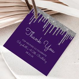 Lila Silver Glitter Drip 40:e födelsedag Party Gåvor Etiketter