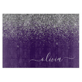 Lila Silver Glitter Flickig Monogram Namn