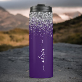 Lila Silver Glitter Flickig Monogram Namn