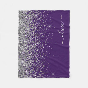 Lila Silver Glitter Flickig Monogram Namn Fleecefilt