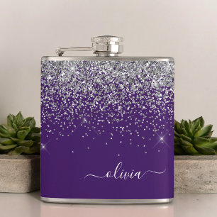 Lila Silver Glitter Girlaktigt Monogram Namn Fickplunta