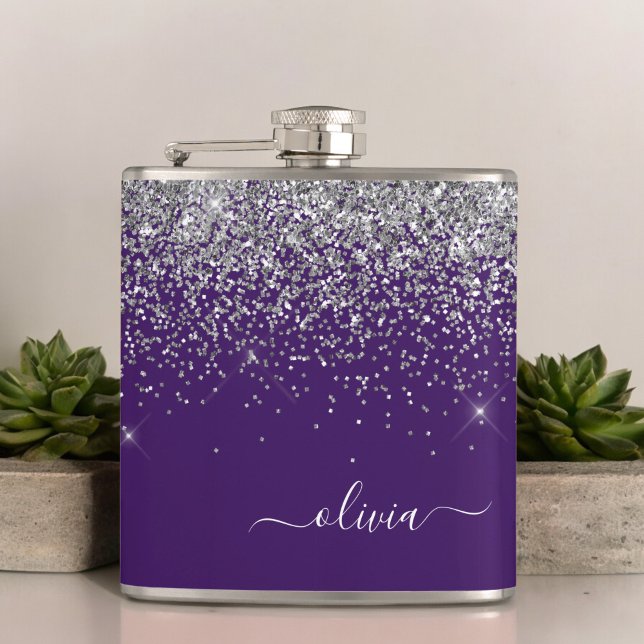 Lila Silver Glitter Girlaktigt Monogram Namn Fickplunta (Skapare uppladdad)