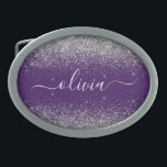 Lila Silver Glitter Girly Glam Monogram<br><div class="desc">Lila och Silver Gnistra Glitter Skript Monogram Namn Bälte Buckle. Detta gör perfekt studenten,  söt 16 16,  18,  21,  30,  40,  50,  60,  70,  80,  90:e,  100-årsdag,  bröllop,  möhippa,  årsdag,  babydusch eller bachelorette-gåva till någon som glam lyx och chic stilar.</div>