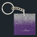 Lila Silver Glitter Girly Glam Monogram<br><div class="desc">Lila och Silver Faux Foil Gnistra Glitter Script Monogram Namn Keychain. Det gör perfekten söt 16-årsjubileum,  bröllop,  möhippa,  årsdag,  babydusch eller bachelorette-fest för någon som glam lyxen och chic stilar i kärlek.</div>