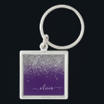 Lila Silver Glitter Girly Glam Monogram Fyrkantig Silverfärgad Nyckelring<br><div class="desc">Silver och Lila Gnistra Glitter Script Monogram Namn nyckelringar (Nyckelring). Det gör perfekten söt 16-årsjubileum,  bröllop,  möhippa,  årsdag,  babydusch eller bachelorette-fest för någon som glam lyxen och chic stilar i kärlek.</div>
