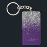 Lila Silver Glitter Girly Glam Monogram Nyckelring<br><div class="desc">Nyckelkedjan Silver och Lila Gnistra Glitter Script Monogram Namn. Det gör perfekten söt 16-årsjubileum,  bröllop,  möhippa,  årsdag,  babydusch eller bachelorette-fest för någon som glam lyxen och chic stilar i kärlek.</div>