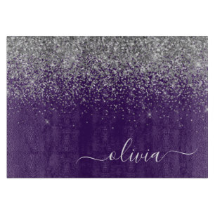 Lila Silver Glitter Girly Monogram Namn