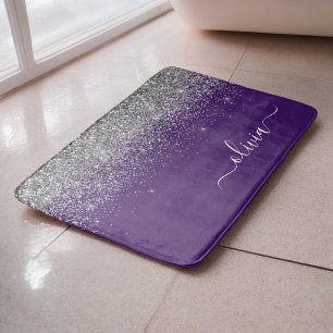 Lila Silver Glitter Girly Monogram Namn Badrumsmatta