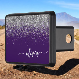 Lila Silver Glitter Girly Monogram Namn Dragkroksskydd