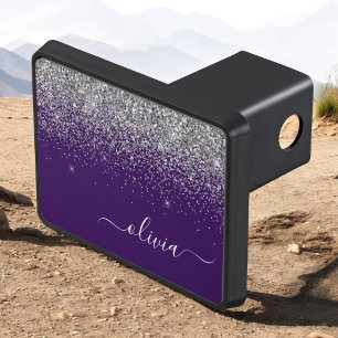 Lila Silver Glitter Girly Monogram Namn Dragkroksskydd