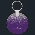 Lila Silver Glitter Girly Monogram Namn Nyckelring<br><div class="desc">Lila och Silver Gnistra Glitter Script Monogram Namn nyckelringar (Nyckelring). Det gör perfekten söt 16-årsjubileum,  bröllop,  möhippa,  årsdag,  babydusch eller bachelorette-fest för någon som glam lyxen och chic stilar i kärlek.</div>