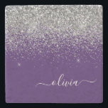 Lila Silver Glitter Girly Monogram Namn Stenunderlägg<br><div class="desc">Lila och Silver Gnistra Glitter Skriver Monogram Namn Stone Tile. Det gör perfekt studenten,  söt 16-årsdag,  bröllop,  möhippa,  årsdag,  babydusch eller bachelorette-fest till någon som kärlek glam lyx och chic stilar.</div>