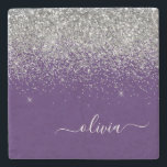 Lila Silver Glitter Girly Monogram Namn Stenunderlägg<br><div class="desc">Lila och Silver Gnistra Glitter Skriver Monogram Namn Stone Tile. Det gör perfekt studenten,  söt 16-årsdag,  bröllop,  möhippa,  årsdag,  babydusch eller bachelorette-fest till någon som kärlek glam lyx och chic stilar.</div>