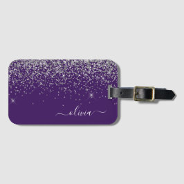 Lila Silver Glitter Girly Monogramnamn Bagagebricka
