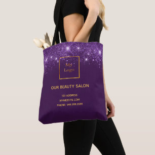 Lila silver glitter logotyp skönhetsalong tygkasse